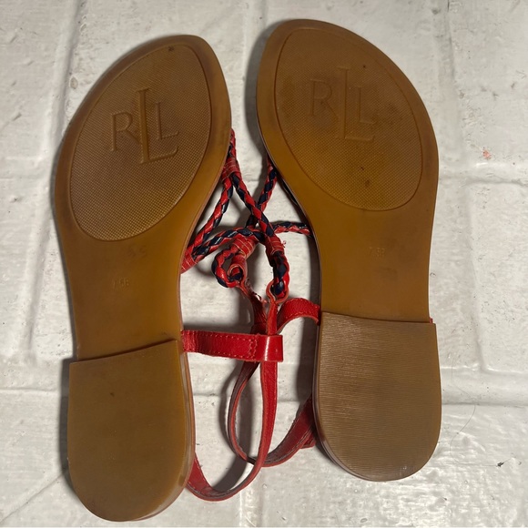 Lauren Ralph Lauren Alexa Red & Navy Rope Leather Thong Sandals Size 7.5B - Picture 4 of 9